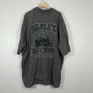 Harley Davidson Motorcycle Gray Striped Button Up Shirt 3XL